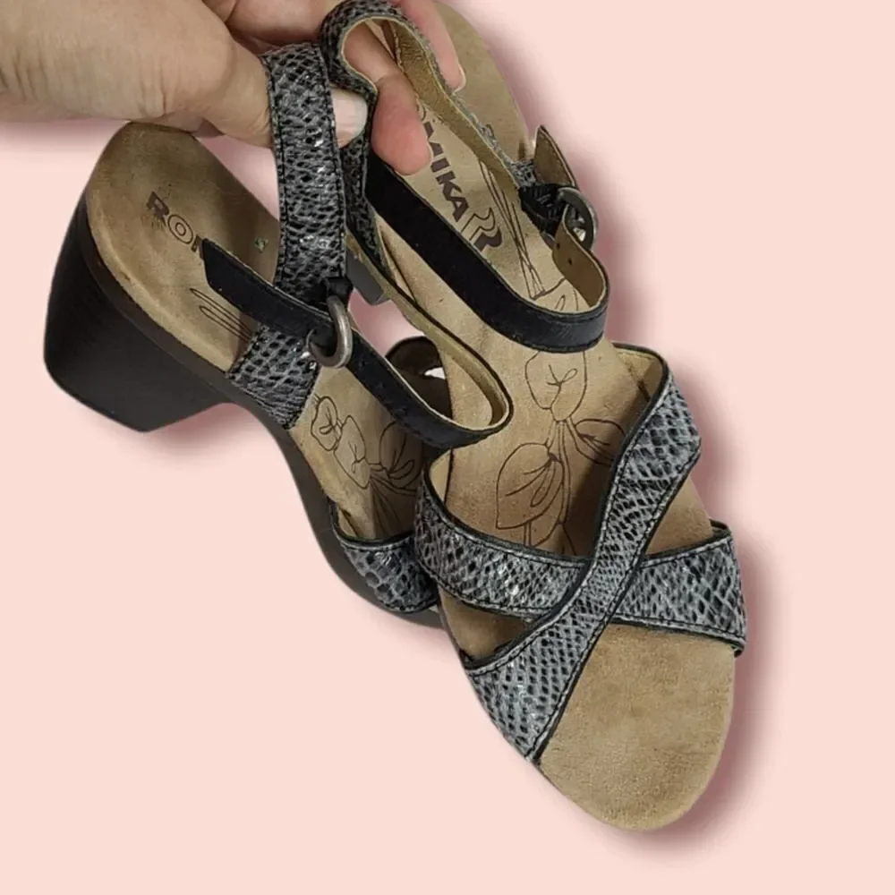 Romika Block Heel Snakeskin Sandals Size 8.5‎
